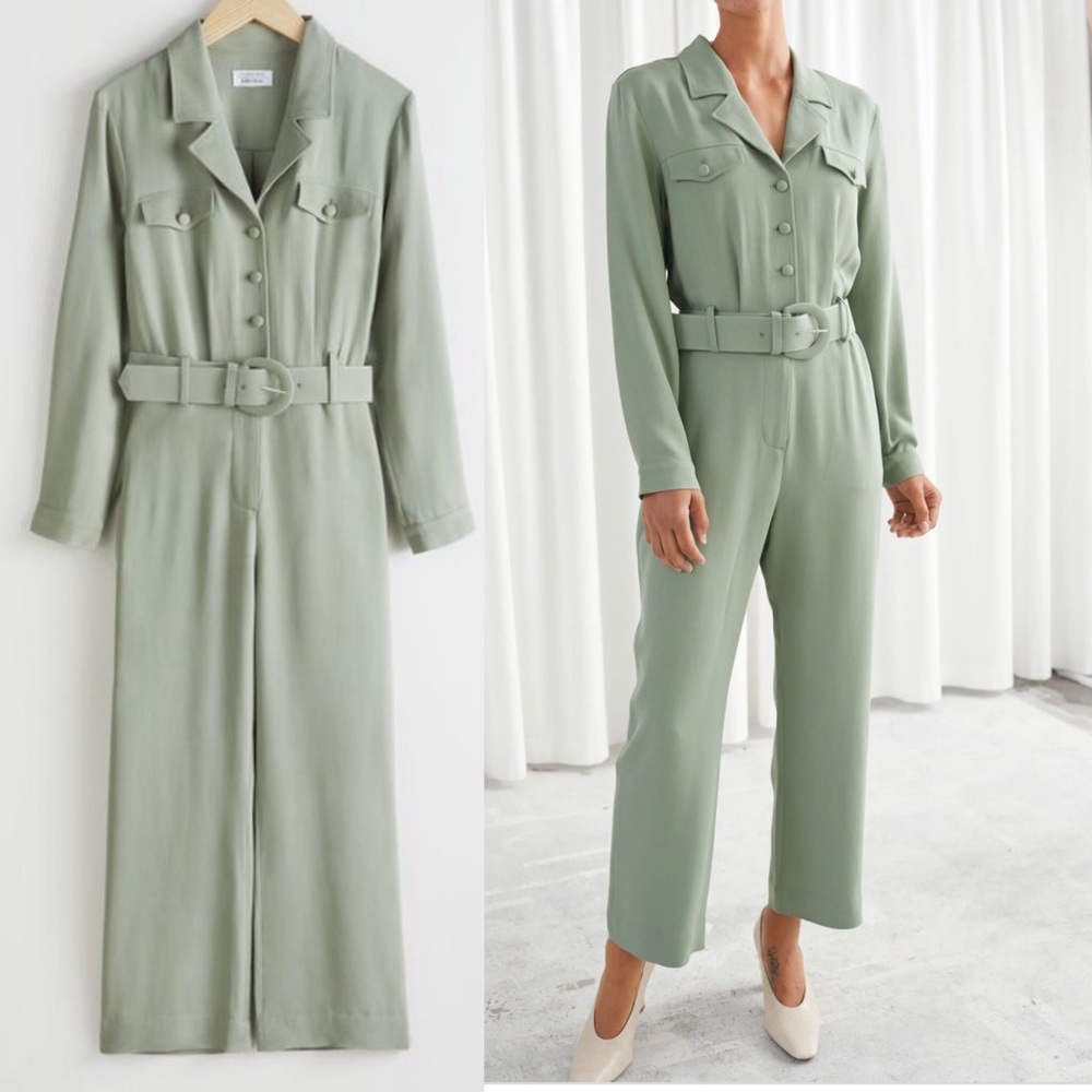 & Other Stories Belted Long Sleeve Jumpsuits
